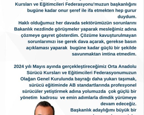 Değerli Oskef Ailesi, Kıymetli Meslektaşlarım