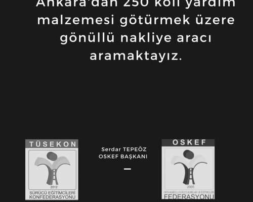 Deprem Bölgemize Gönüllü Nakliye Aracı Aramaktayız